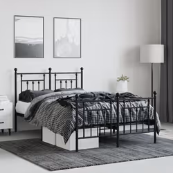 vidaXL Metal Bed Frame Bedroom Bed Base Bedstead Metal Matress Foundation - black, 120 x 200 cm/with headboard & footboard - Additional view 2