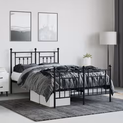vidaXL Metal Bed Frame Bedroom Bed Base Bedstead Metal Matress Foundation - black, 135 x 190 cm/with headboard & footboard - Additional view 2