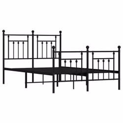 vidaXL Metal Bed Frame Bedroom Bed Base Bedstead Metal Matress Foundation - black, 135 x 190 cm/with headboard & footboard - Additional view 4