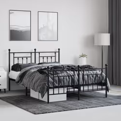 vidaXL Metal Bed Frame Bedroom Bed Base Bedstead Metal Matress Foundation - black, 140 x 190 cm/with headboard & footboard - Additional view 2