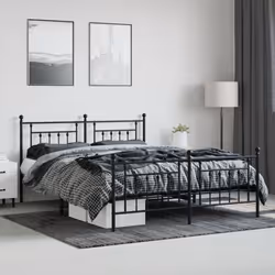 vidaXL Metal Bed Frame Bedroom Bed Base Bedstead Metal Matress Foundation - black, 180 x 200 cm/with headboard & footboard - Additional view 2