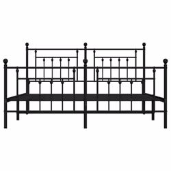 vidaXL Metal Bed Frame Bedroom Bed Base Bedstead Metal Matress Foundation - black, 180 x 200 cm/with headboard & footboard - Additional view 4