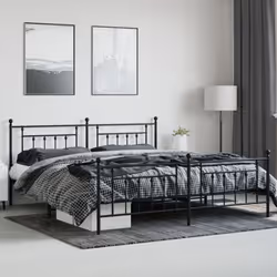 vidaXL Metal Bed Frame Bed Base with Headboard and Footboard Black 193x203 cm