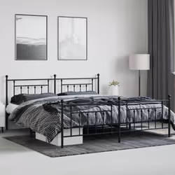 vidaXL Metal Bed Frame Bedroom Bed Base Bedstead Metal Matress Foundation - black, 200 x 200 cm/with headboard & footboard - Additional view 2