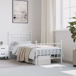 vidaXL Metal Bed Frame Bedroom Bed Base Bedstead Metal Matress Foundation - white, 90 x 190 cm/with headboard & footboard - Additional view 2