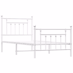 vidaXL Metal Bed Frame Bedroom Bed Base Bedstead Metal Matress Foundation - white, 90 x 190 cm/with headboard & footboard - Additional view 4