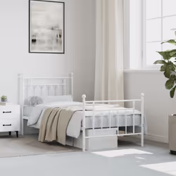 vidaXL Metal Bed Frame Bedroom Bed Base Bedstead Metal Matress Foundation - white, 90 x 200 cm/with headboard & footboard - Additional view 2