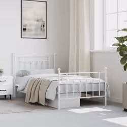 vidaXL Metal Bed Frame Bedroom Bed Base Bedstead Metal Matress Foundation - white, 100 x 190 cm/with headboard & footboard - Additional view 2