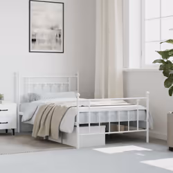 vidaXL Metal Bed Frame Bedroom Bed Base Bedstead Metal Matress Foundation - white, 100 x 200 cm/with headboard & footboard - Additional view 2
