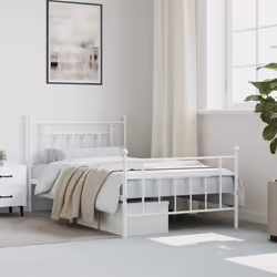 vidaXL Metal Bed Frame Bedroom Bed Base Bedstead Metal Matress Foundation - white, 107 x 203 cm/with headboard & footboard - Additional view 2