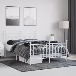 vidaXL Metal Bed Frame Bedroom Bed Base Bedstead Metal Matress Foundation - white, 140 x 190 cm/with headboard & footboard - Additional view 2