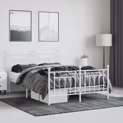 vidaXL Metal Bed Frame Bedroom Bed Base Bedstead Metal Matress Foundation - white, 140 x 200 cm/with headboard & footboard - Additional view 2