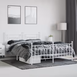 vidaXL Metal Bed Frame Bedroom Bed Base Bedstead Metal Matress Foundation - white, 183 x 213 cm/with headboard & footboard - Additional view 2