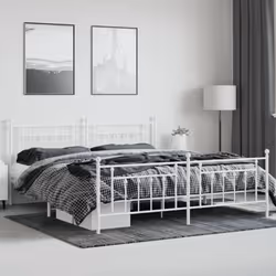 vidaXL Metal Bed Frame Bedroom Bed Base Bedstead Metal Matress Foundation - white, 200 x 200 cm/with headboard & footboard - Additional view 2