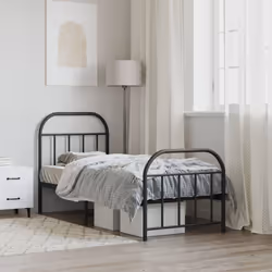 vidaXL Metal Bed Frame Bedroom Bed Base Bedstead Metal Matress Foundation - black, 75 x 190/with headboard & footboard - Additional view 2