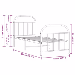 vidaXL Metal Bed Frame Bedroom Bed Base Bedstead Metal Matress Foundation - black, 75 x 190/with headboard & footboard - Additional view 9