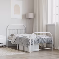 vidaXL Metal Bed Frame Bedroom Bed Base Bedstead Metal Matress Foundation - white, 100 x 190/with headboard & footboard - Additional view 2