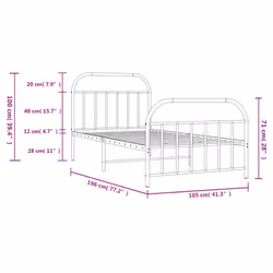 vidaXL Metal Bed Frame Bedroom Bed Base Bedstead Metal Matress Foundation - white, 100 x 190/with headboard & footboard - Additional view 9