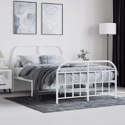 vidaXL Metal Bed Frame Bedroom Bed Base Bedstead Metal Matress Foundation - white, 120 x 190/with headboard & footboard - Additional view 2