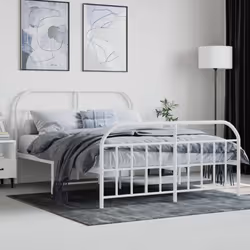 vidaXL Metal Bed Frame Bedroom Bed Base Bedstead Metal Matress Foundation - white, 135 x 190/with headboard & footboard - Additional view 2