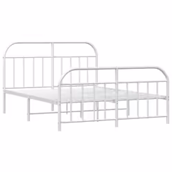vidaXL Metal Bed Frame Bedroom Bed Base Bedstead Metal Matress Foundation - white, 135 x 190/with headboard & footboard - Additional view 4