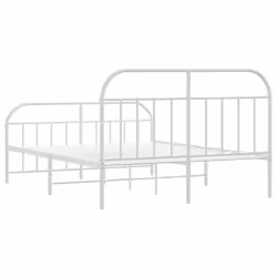 vidaXL Metal Bed Frame Bedroom Bed Base Bedstead Metal Matress Foundation - white, 135 x 190/with headboard & footboard - Additional view 7