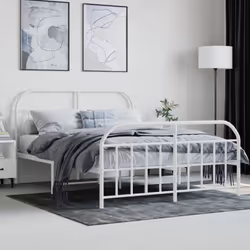 vidaXL Metal Bed Frame Bedroom Bed Base Bedstead Metal Matress Foundation - white, 150 x 200/with headboard & footboard - Additional view 2