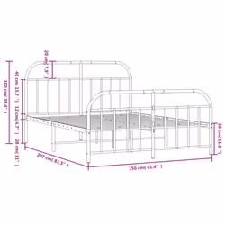 vidaXL Metal Bed Frame Bedroom Bed Base Bedstead Metal Matress Foundation - white, 150 x 200/with headboard & footboard - Additional view 3