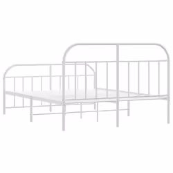 vidaXL Metal Bed Frame Bedroom Bed Base Bedstead Metal Matress Foundation - white, 150 x 200/with headboard & footboard - Additional view 7