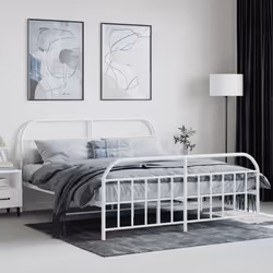 vidaXL Metal Bed Frame Bedroom Bed Base Bedstead Metal Matress Foundation - white, 183 x 213/with headboard & footboard - Additional view 2
