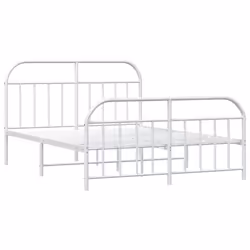 vidaXL Metal Bed Frame Bedroom Bed Base Bedstead Metal Matress Foundation - white, 183 x 213/with headboard & footboard - Additional view 4