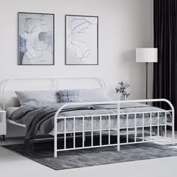 vidaXL Metal Bed Frame Bedroom Bed Base Bedstead Metal Matress Foundation - white, 193 x 203/with headboard & footboard - Additional view 2