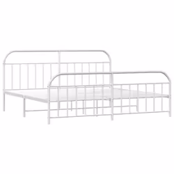 vidaXL Metal Bed Frame Bedroom Bed Base Bedstead Metal Matress Foundation - white, 193 x 203/with headboard & footboard - Additional view 4