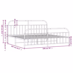 vidaXL Metal Bed Frame Bedroom Bed Base Bedstead Metal Matress Foundation - white, 193 x 203/with headboard & footboard - Additional view 9