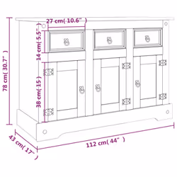 vidaXL Sideboard Cupboard Hall Highboard Corona Grey Solid Wood Mexican Pine