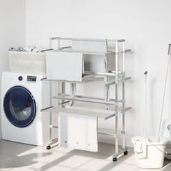 vidaXL Laundry Drying Rack with Wheels Folding Clothes Airer Rack Aluminium