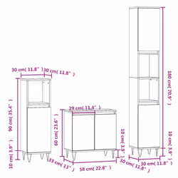 vidaXL Bathroom Cabinet Set Storage Cabinet 3 Piece Smoked Oak Engineered Wood - Additional view 3