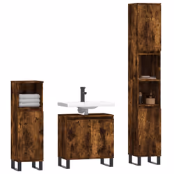vidaXL Bathroom Cabinet Set Storage Cabinet 3 Piece Smoked Oak Engineered Wood - Additional view 2