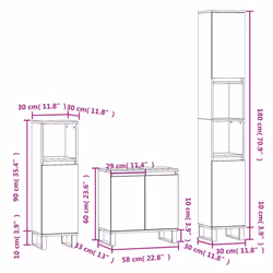 vidaXL Bathroom Cabinet Set Storage Cabinet 3 Piece Smoked Oak Engineered Wood - Additional view 3