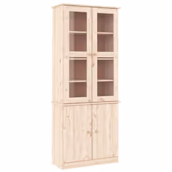 vidaXL Glass Display Cabinet Bookcase Kitchen Cupboard ALTA Solid Wood Pine - brown