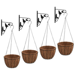 vidaXL Hanging Basket Brackets Plant Hanger with Planters 4 pcs Black Steel - 40 x 63 cm