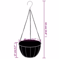 vidaXL Hanging Basket Brackets Plant Hanger with Planters 4 pcs Black Steel - 40 x 63 cm - Additional view 7
