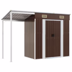 vidaXL Garden Shed with Extended Roof Outdoor Tool Shed Storage Shed Steel - brown
