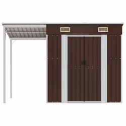 vidaXL Garden Shed with Extended Roof Outdoor Tool Shed Storage Shed Steel - brown
