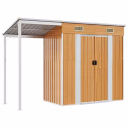 vidaXL Garden Shed with Extended Roof Outdoor Tool Shed Storage Shed Steel - light brown