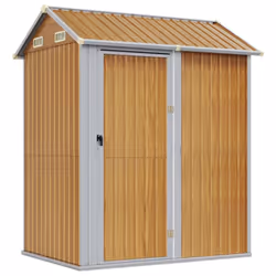 vidaXL Garden Shed Outdoor Storage Shed Patio Yard Tool Shed Galvanised Steel - light brown