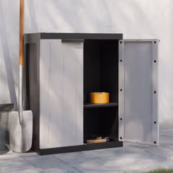 vidaXL Outdoor Storage Cabinet Terrace Patio Garden Cabinet Tool Cupboard PP - grey and black, 65 x 37 x 85 cm