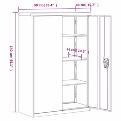 vidaXL Office Cabinet Steel Filing Storage File Cabinet Cupboard Under Desk - white, 90 x 40 x 140 cm - Additional view 3