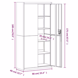 vidaXL Office Cabinet Steel Filing Storage File Cabinet Cupboard Under Desk - white, 90 x 40 x 180 cm - Additional view 11