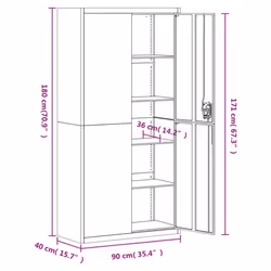 vidaXL Office Cabinet Steel Filing Storage File Cabinet Cupboard Under Desk - light grey, 90 x 40 x 180 cm - Additional view 10